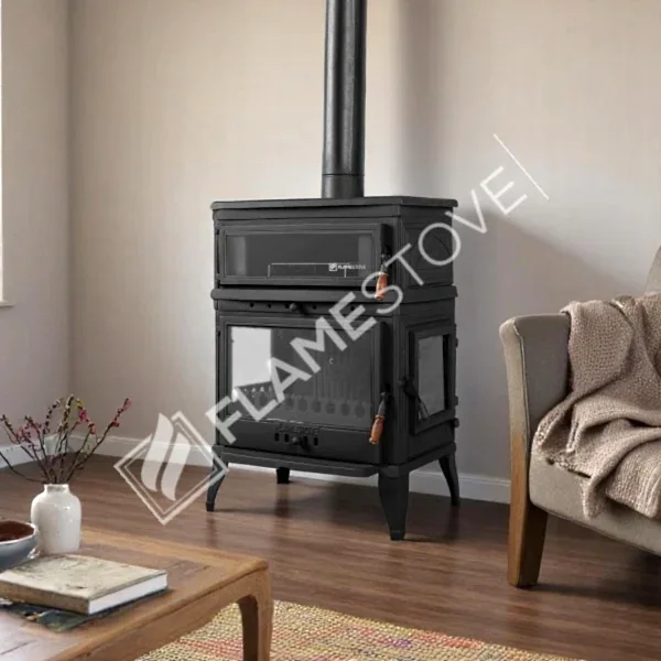 Retro Lux Emaye Fırınlı Döküm Odun Kömür Sobası Yan Kapaklı Yüksek Verimli