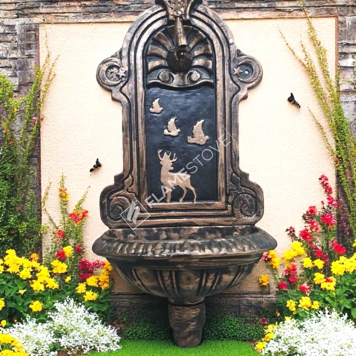 Flame Stove FS-902 Bakır Desenli Alüminyum Bahçe Çeşmesi Dış Mekan Su Kaynağı