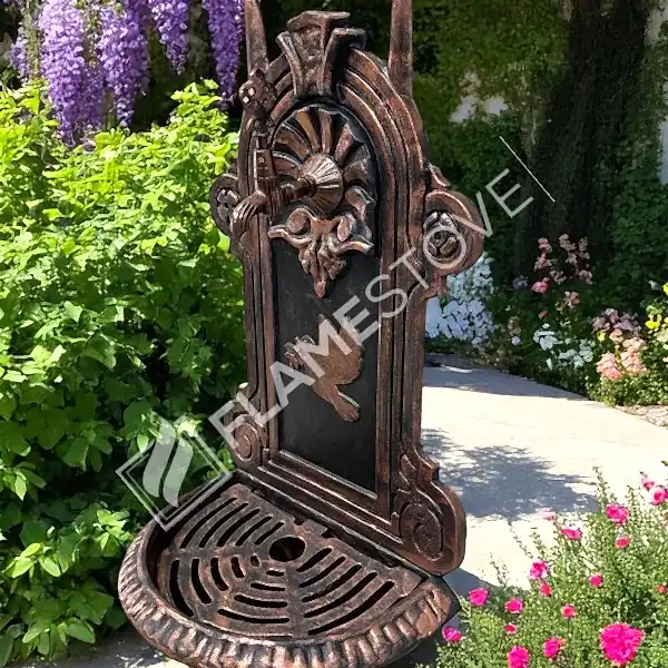 FlameStove FS-907 Bakır Midye Kuş Desenli Alüminyum Bahçe Çeşmesi, Tek Musluklu, Dayanıklı