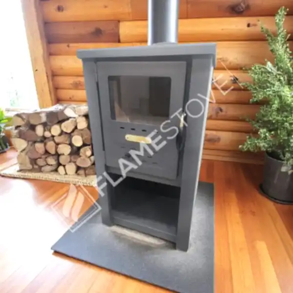 Flame Stove S2 Çelik Soba: Ateş Tuğlalı, Odunluklu, Yüksek Verimli, Robax Camlı