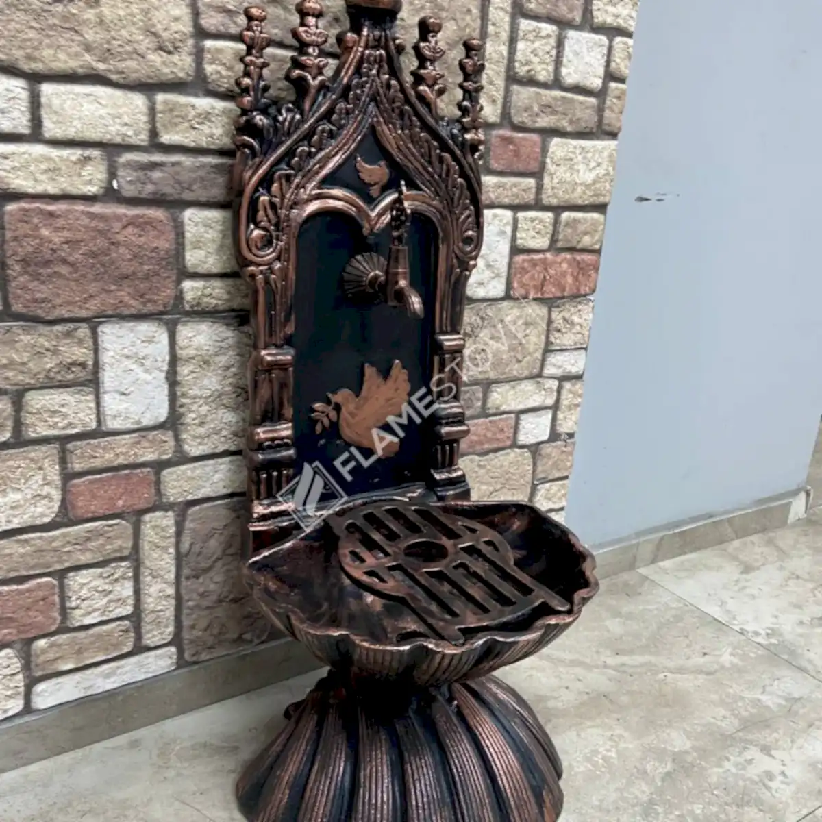 Zarif Kuş Motifli Flame Stove FS-904 Bakır Midye Alüminyum Bahçe Çeşmesi