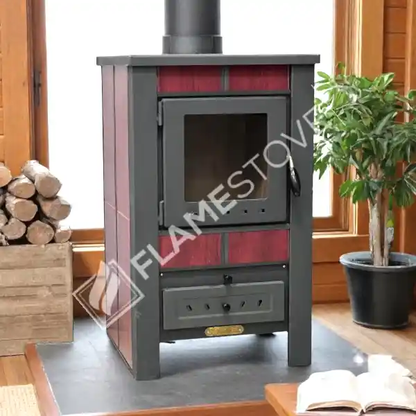 Flame Stove Çelik Yüksek Verimli Katı Yakıt Sobası, Ateş Tuğlalı, Schott Robax Camlı