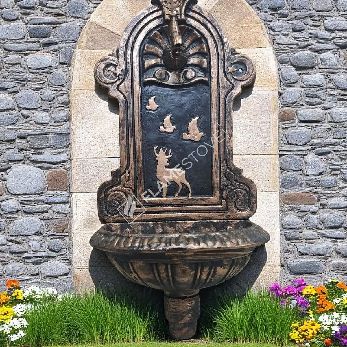 Flame Stove FS-902 Bakır Desenli Alüminyum Bahçe Çeşmesi Dış Mekan Su Kaynağı