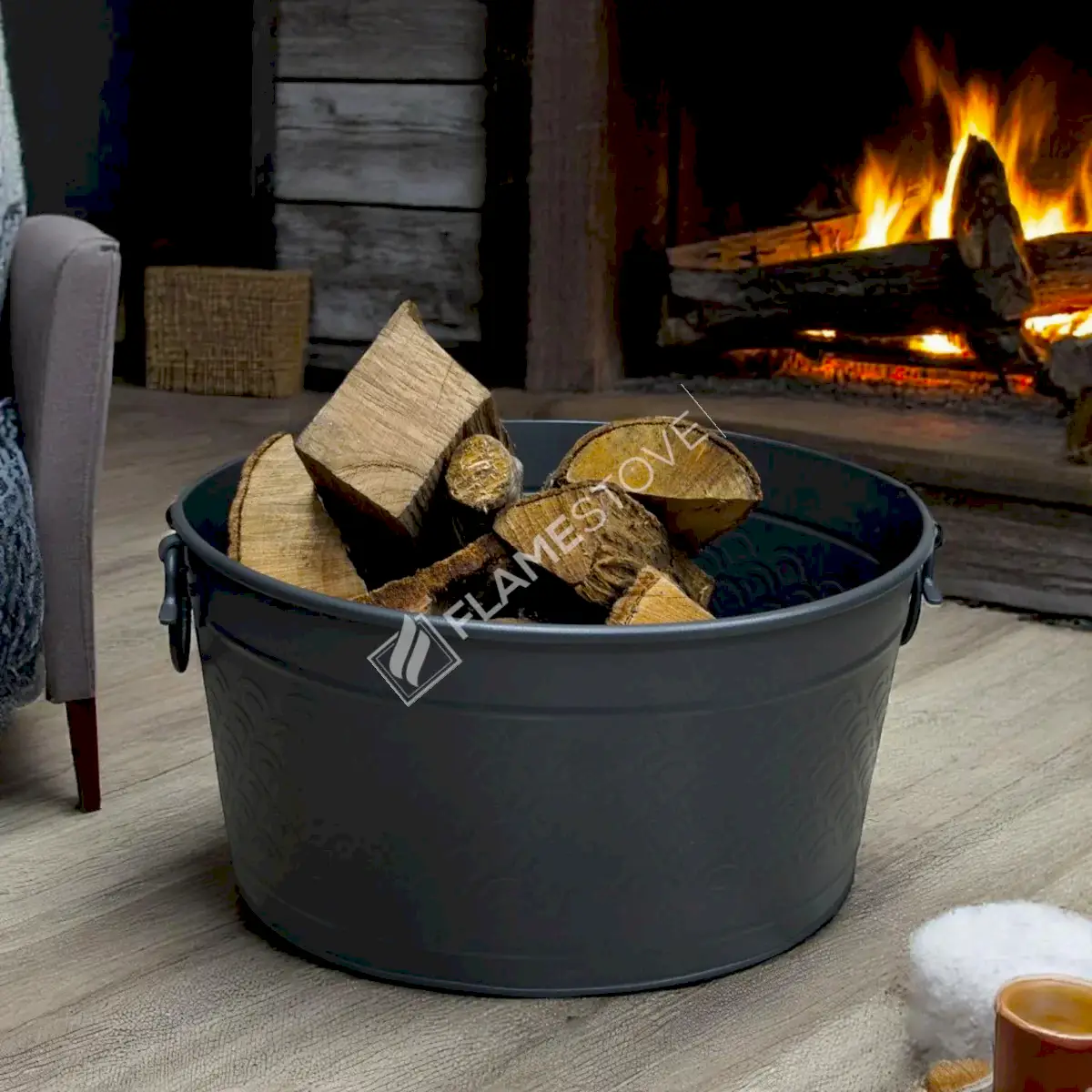 Flame Stove FS-1353 Mat Siyah Metal Odun Kovası Şömine Aksesuarı