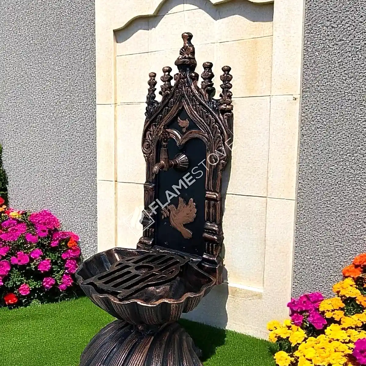 Zarif Kuş Motifli Flame Stove FS-904 Bakır Midye Alüminyum Bahçe Çeşmesi