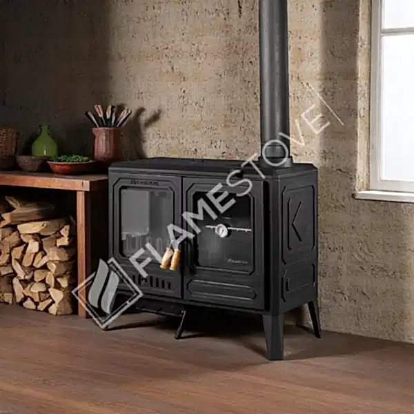 Troy Yatay Kuzineli Döküm Soba: Çift Fırınlı, Yan Camlı, Yüksek Verimli