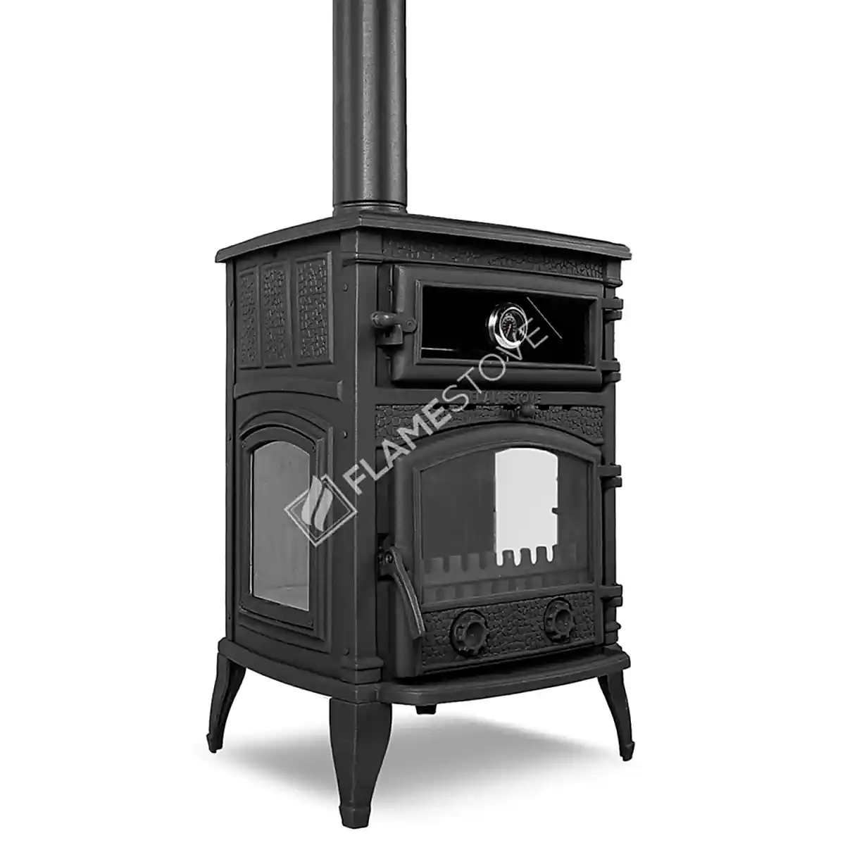 Sirius Maxi Fırınlı 3 Camlı Döküm Soba: Yüksek Verimli Odun Kömür Sobası