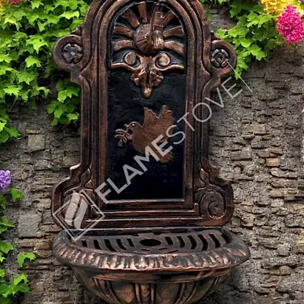 FlameStove FS-907 Bakır Midye Kuş Desenli Alüminyum Bahçe Çeşmesi, Tek Musluklu, Dayanıklı